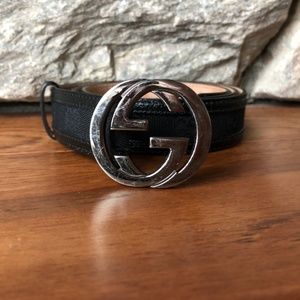 Black Gucci GG Belt with Leather Trim